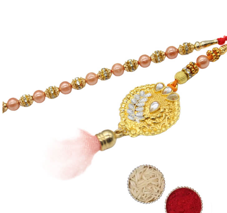 Buy Golden Designer Center Piece Paired Rakhi