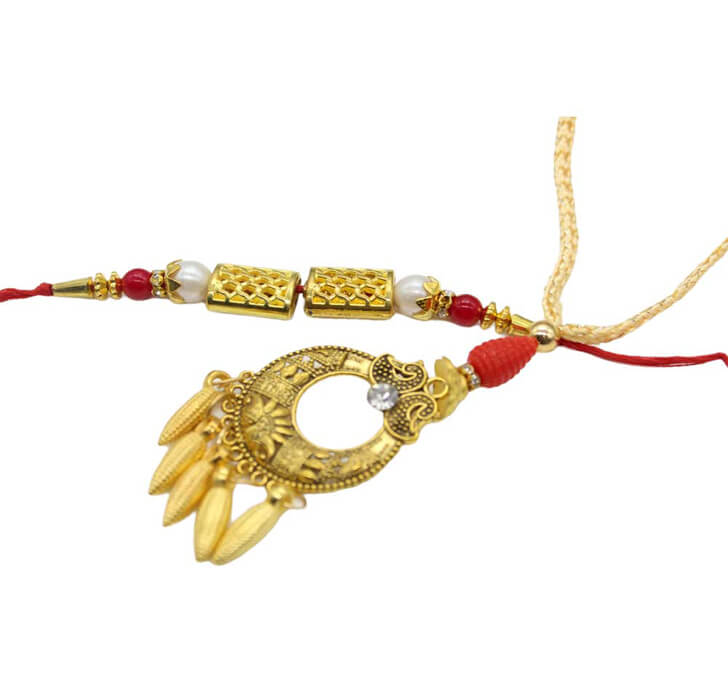 Buy Designer Golden Center Piece Pair Rakhi Set