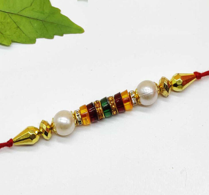 Buy White Semi Precious Beads Bhaiya Rakhi