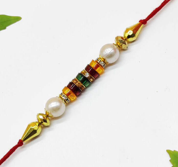Buy White Semi Precious Beads Bhaiya Rakhi