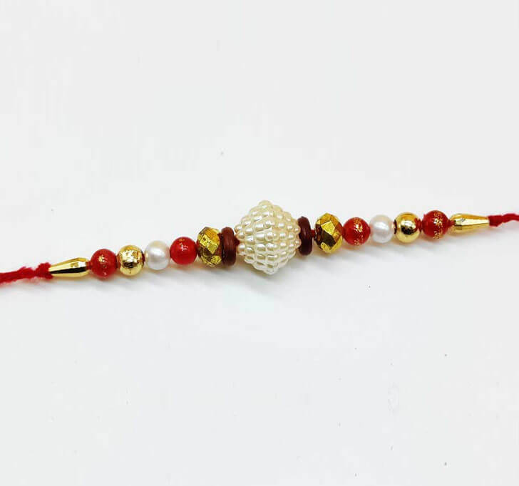 Buy Artificial Semi Precious White Beads Bhaiya Rakhi