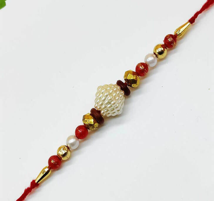 Buy Artificial Semi Precious White Beads Bhaiya Rakhi