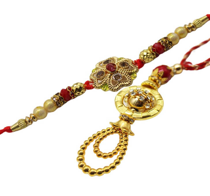 Buy Golden Designer Artificial Center Piece Rakhi Set