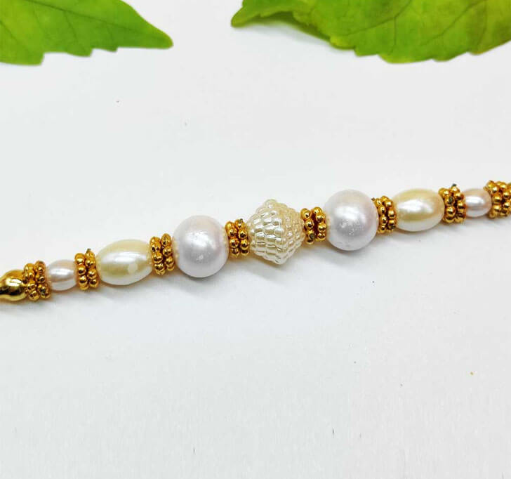 Buy White Pearl Beads Bhaiya Rakhi