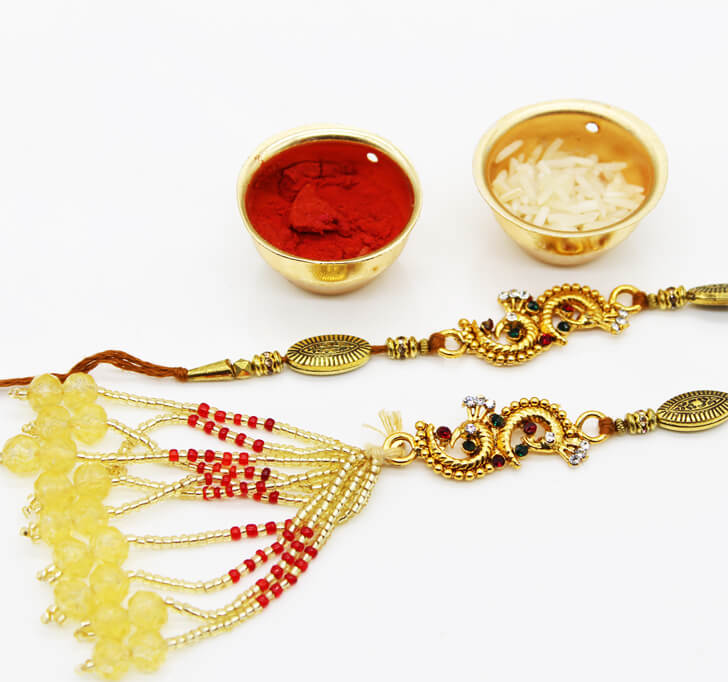 Buy Golden Peacock Designer Beaded Rakhi