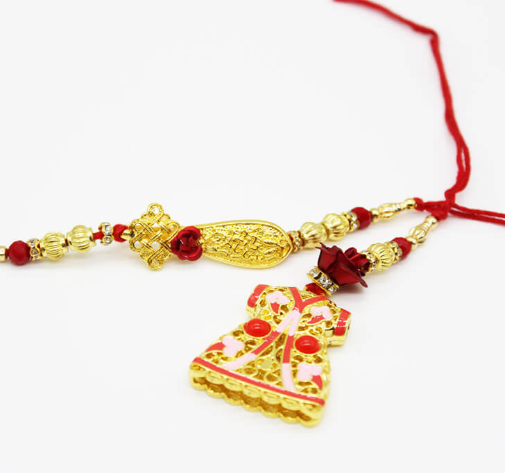 Buy Floral Red Golden Pair Rakhi