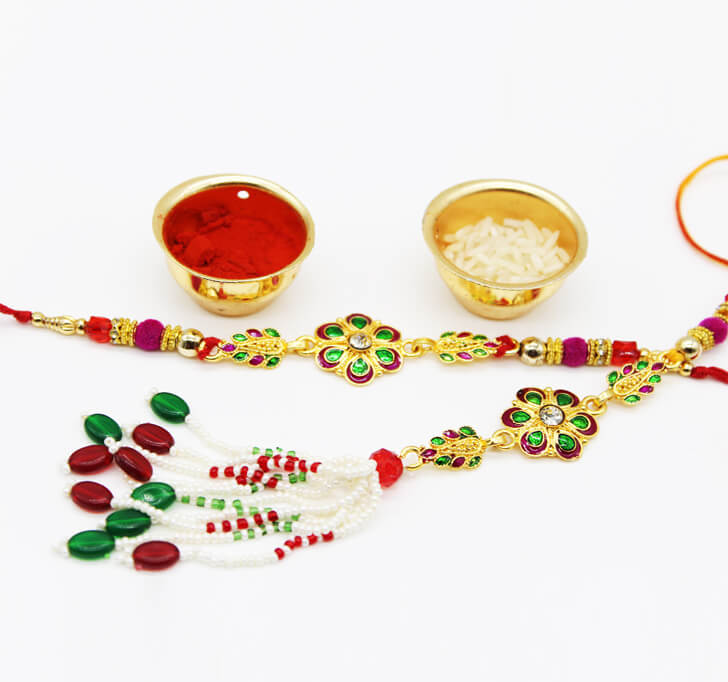 Buy Green Semi Precious Beaded Pair Rakhi