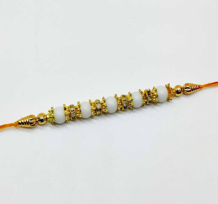 Buy Fancy White Pearl Beads Bhaiya Rakhi