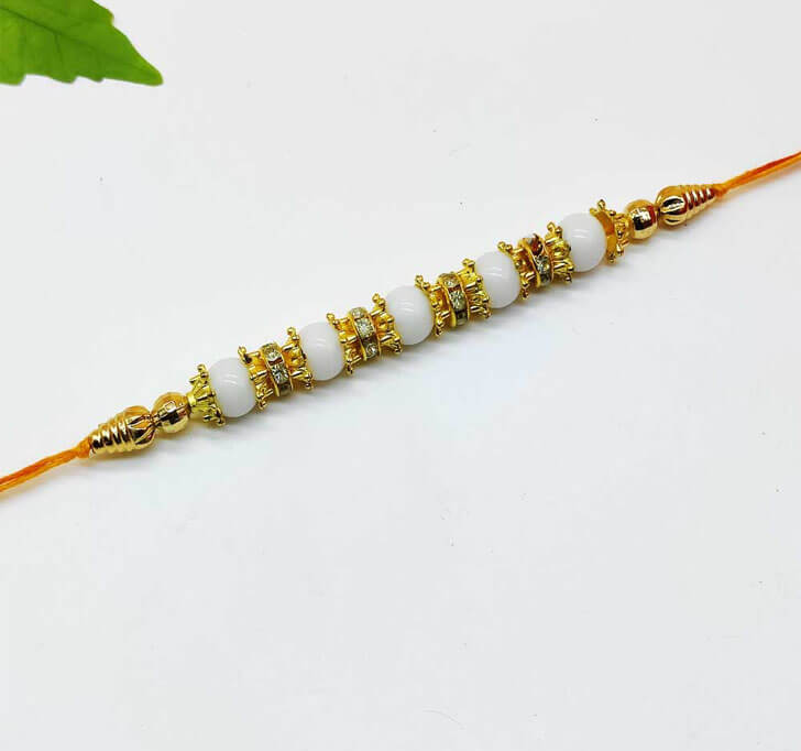 Buy Fancy White Pearl Beads Bhaiya Rakhi