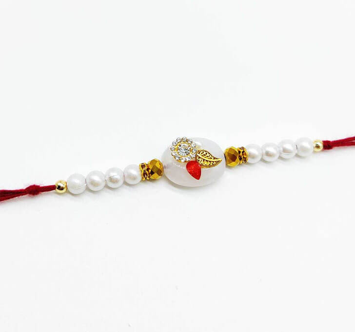 Buy White Diamond Pearl Beads Bhaiya Rakhi