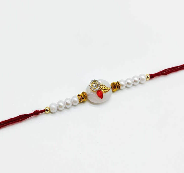 Buy White Diamond Pearl Beads Bhaiya Rakhi