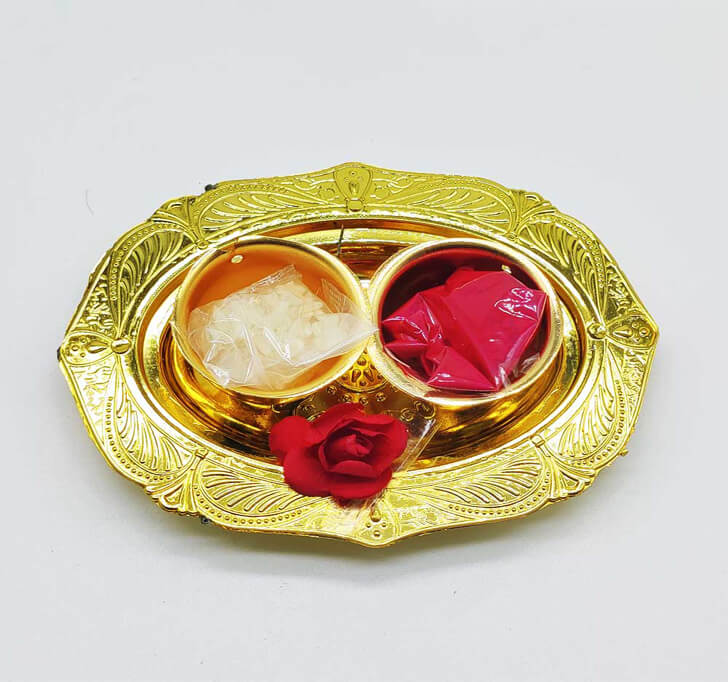Buy Gold Plated Pooja Thali With Beaded Rakhi