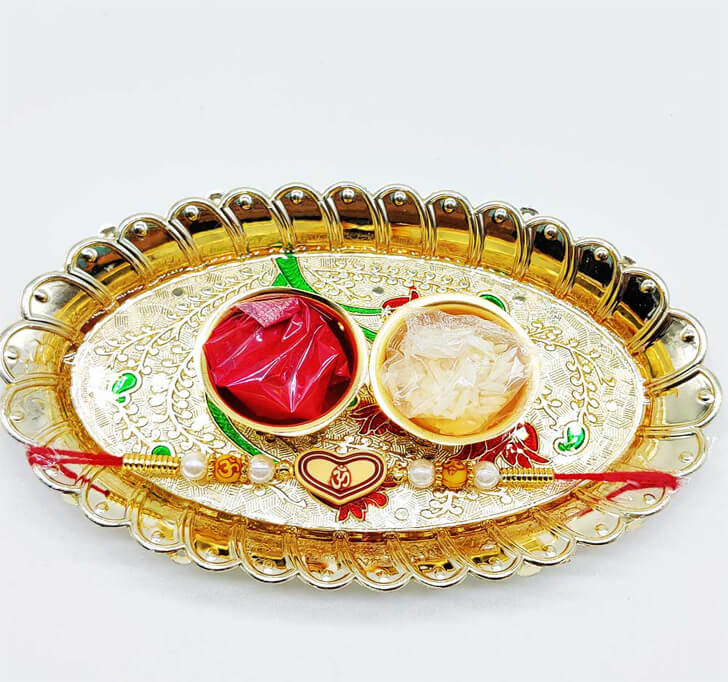 Buy Meenakari Work Pooja Thali With Set Of Two Rakhi