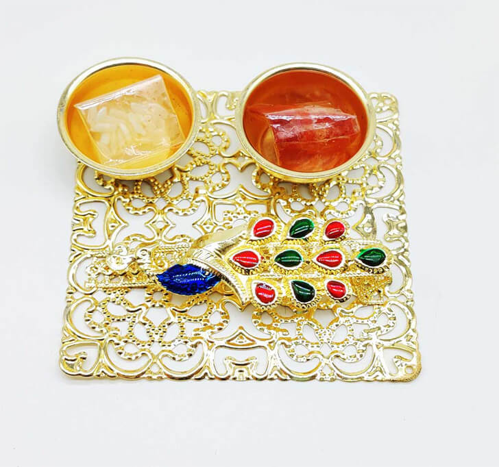 Buy Fancy Meenakari Designer Pooja Thali With Beaded Rakhi