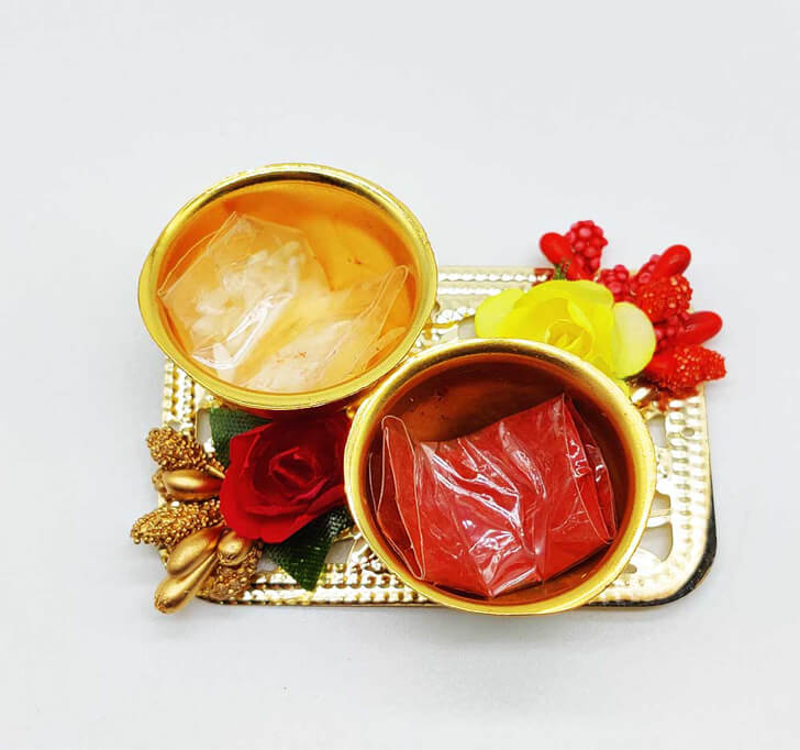 Buy Floral Golden Designer Pooja Thali