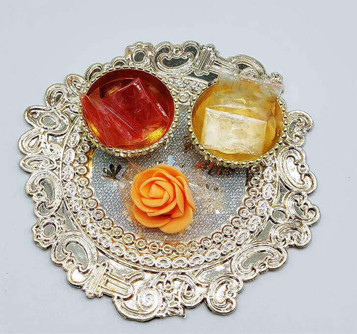 Buy Decorated Pooja Thali With Beaded Multi-color Stone Rakhi