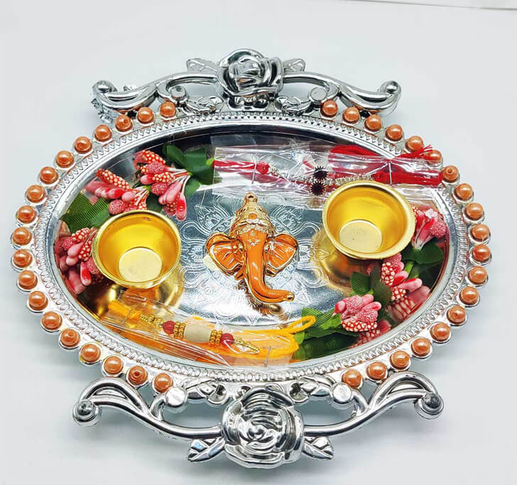 Buy Shree Ganesh Pooja Thali With Beaded Rakhi