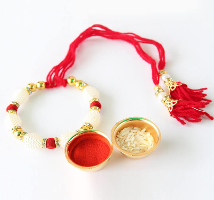 Buy White Beaded Bracelet Designer Rakhi