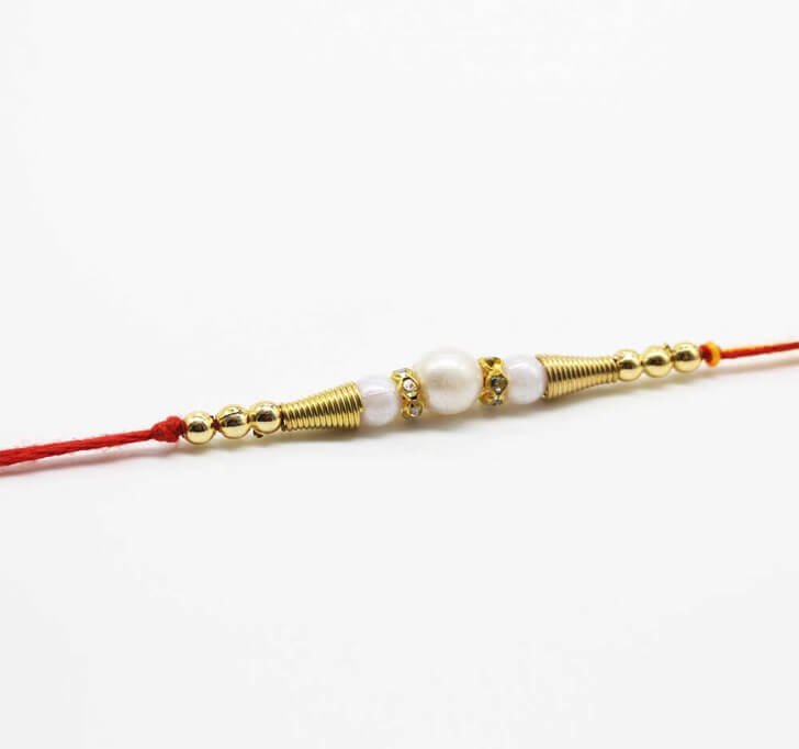 Buy White Pearl Beads Dora Bhaiya Rakhi