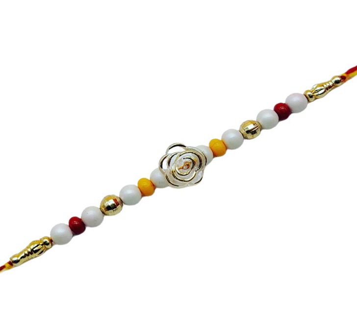 Buy White Floral Pearl Beads Dora Bhaiya Rakhi