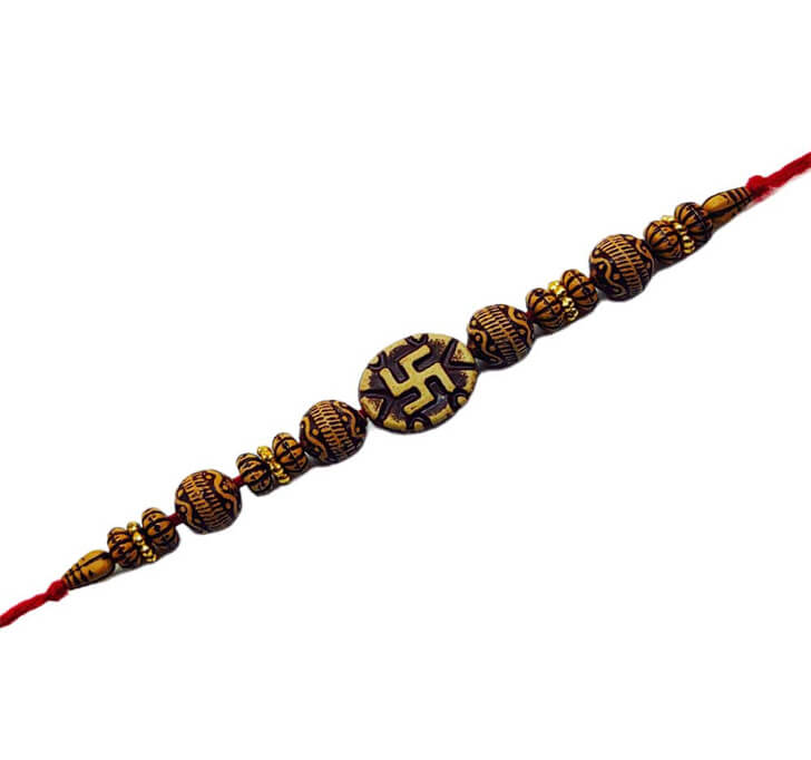 Buy Brown Wooden Designer Beads Bhaiya Rakhi