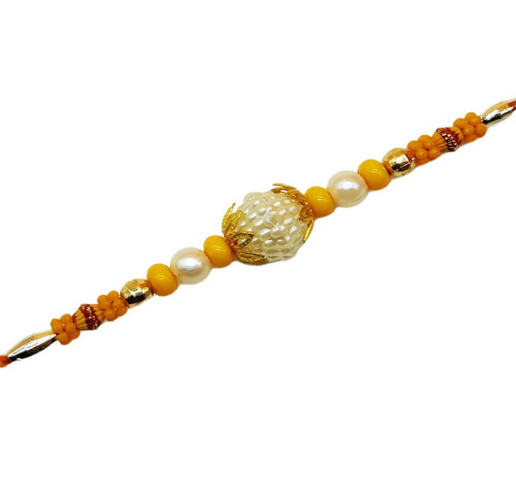 Buy Cream Semi Precious Pearl Beads Dora Bhaiya Rakhi