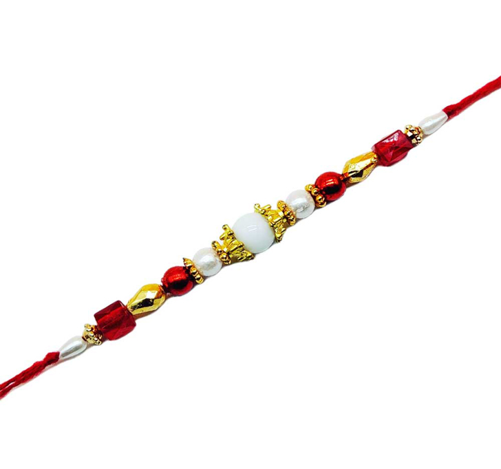 Buy Fancy White Red Pearl Beads Dora Bhaiya Rakhi
