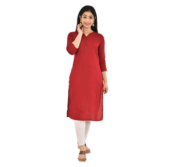 Buy Maroon Neck Kurti (Regular Casual Kurtis For Office, Home)