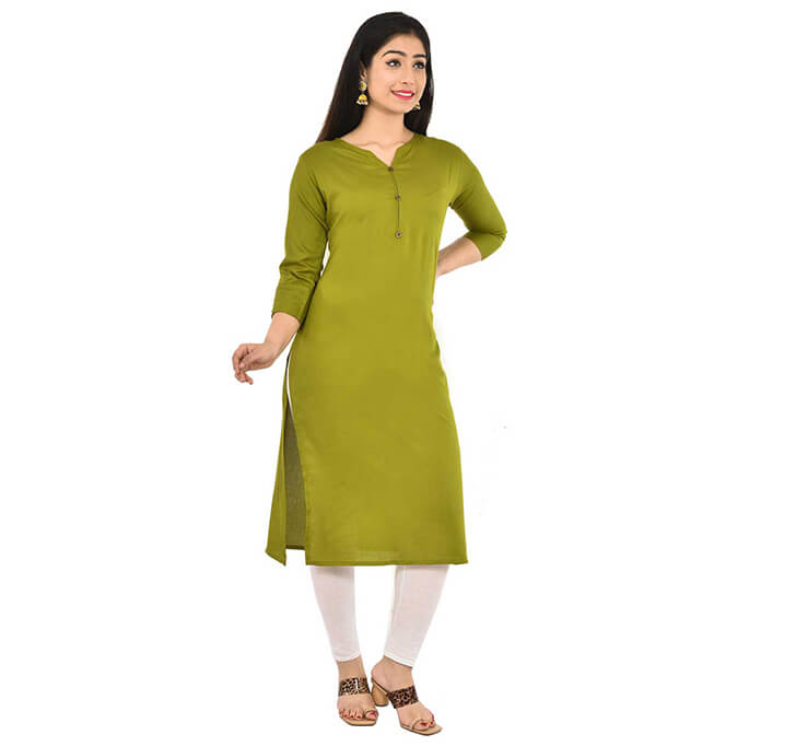 Buy Mehandi Neck Kurti (Regular Casual Kurtis For Office, Home)
