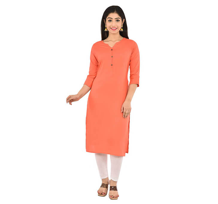 Buy Peach Neck Kurti (Regular Casual Kurtis For Office, Home)