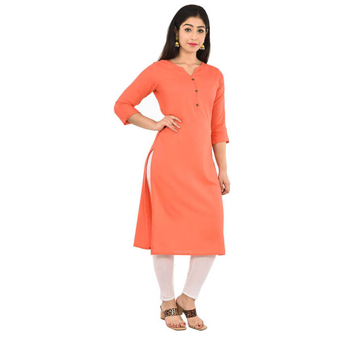 Buy Peach Neck Kurti (Regular Casual Kurtis For Office, Home)