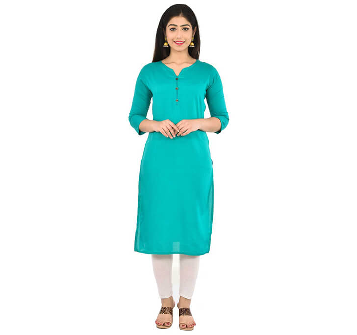 Buy Sky Blue Neck Kurti (Regular Casual Kurtis For Office, Home)