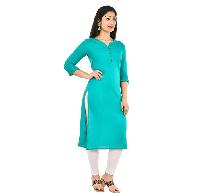 Buy Sky Blue Neck Kurti (Regular Casual Kurtis For Office, Home)