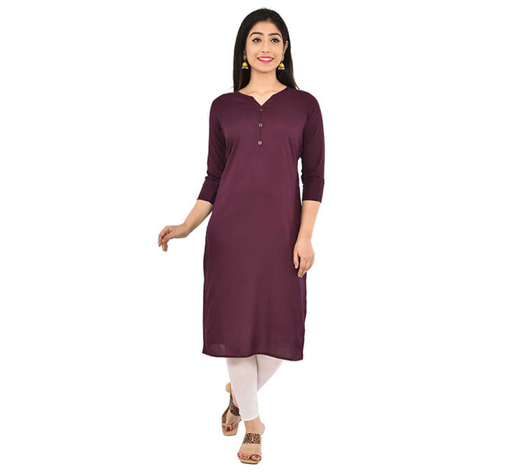 Buy Wine Neck Kurti (Regular Casual Kurtis For Office, Home)