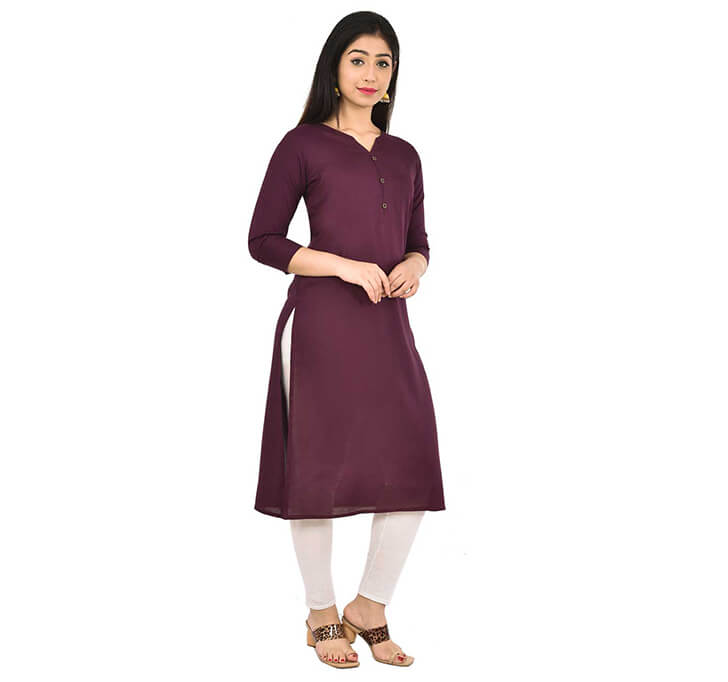 Buy Wine Neck Kurti (Regular Casual Kurtis For Office, Home)