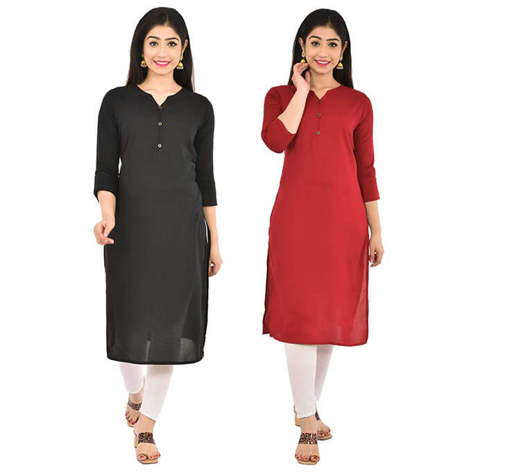 Buy Black & Maroon V-Neck Kurti (Combo)