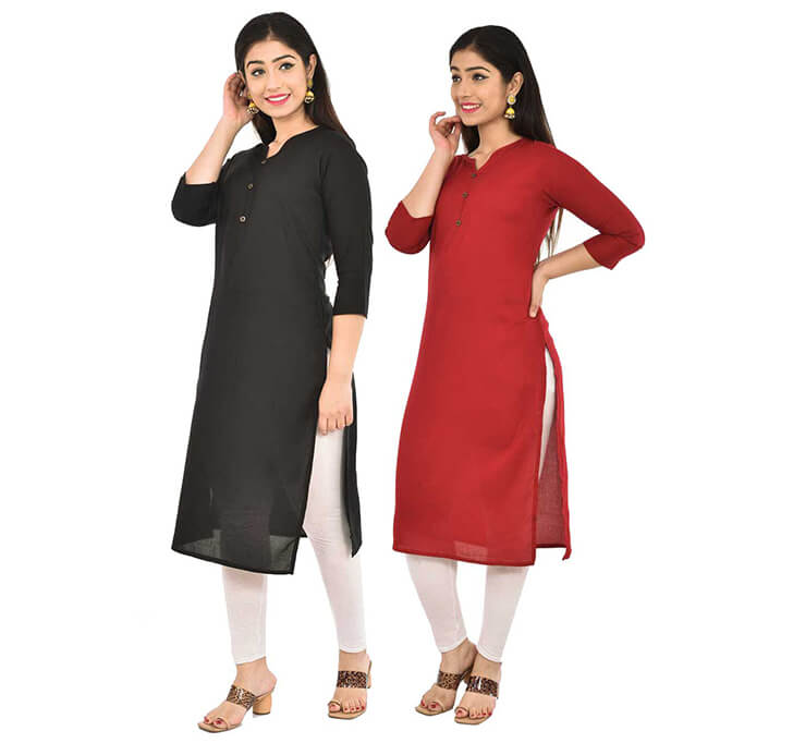 Buy Black & Maroon V-Neck Kurti (Combo)