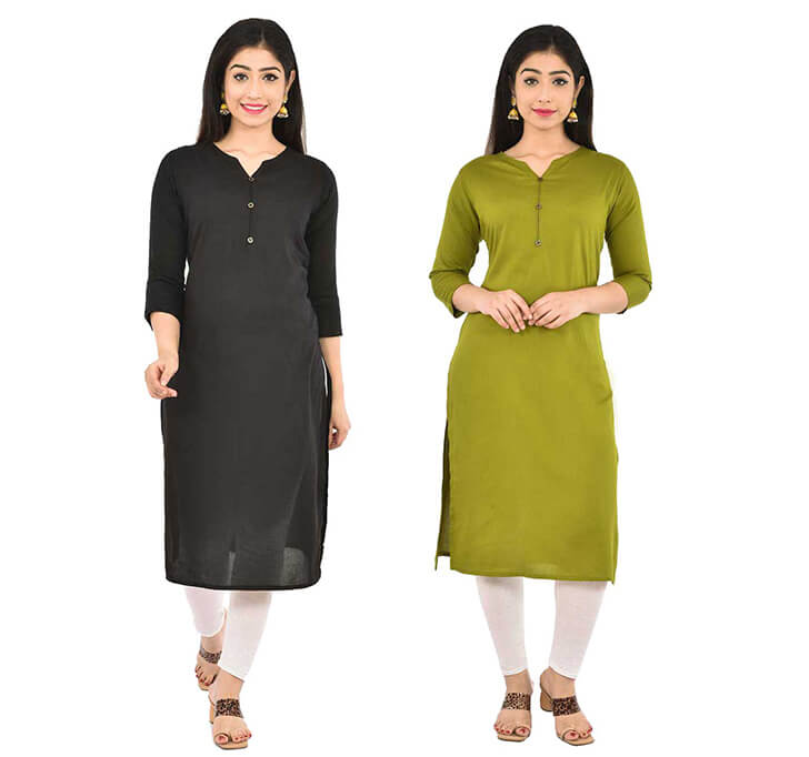 Buy Black & Mehandi V-Neck Kurti (Combo)