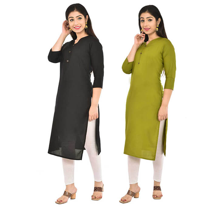 Buy Black & Mehandi V-Neck Kurti (Combo)