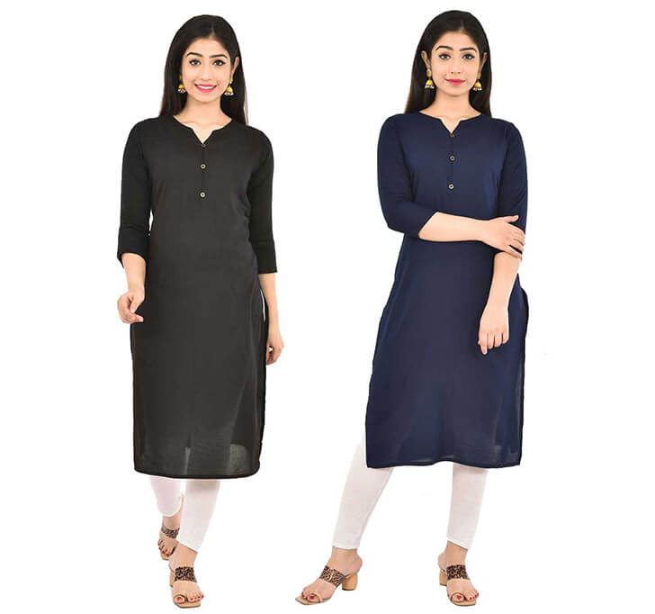 Buy Black & Navy Blue V-Neck Kurti (Combo)