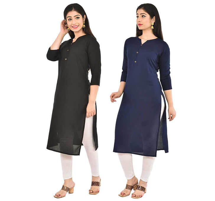 Buy Black & Navy Blue V-Neck Kurti (Combo)