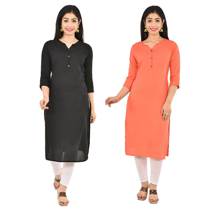 Buy Black & Peach V-Neck Kurti (Combo)