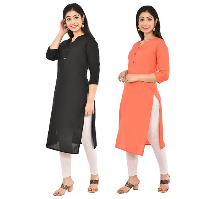 Buy Black & Peach V-Neck Kurti (Combo)