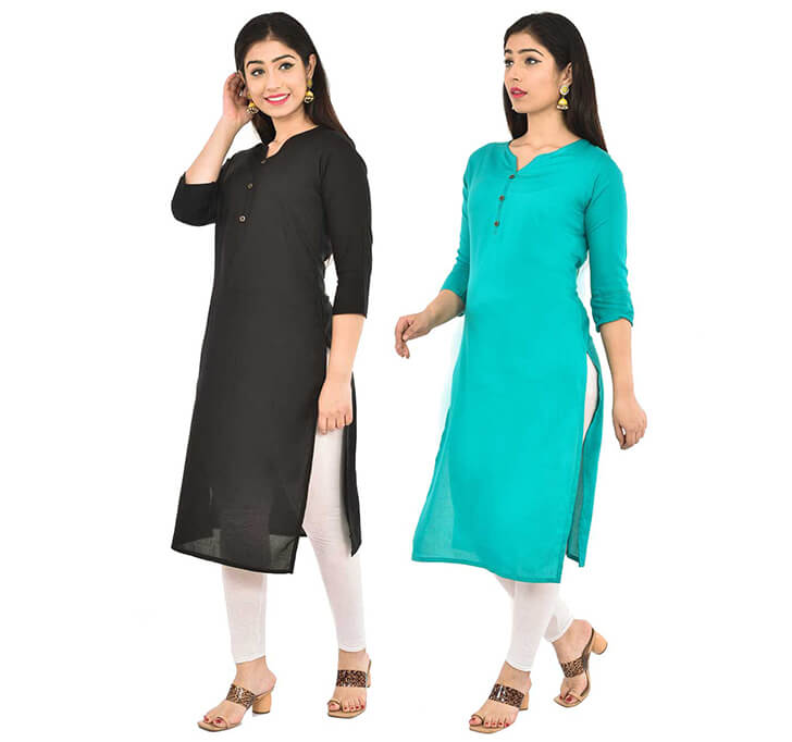Buy Black & Sky Blue V-Neck Kurti (Combo)