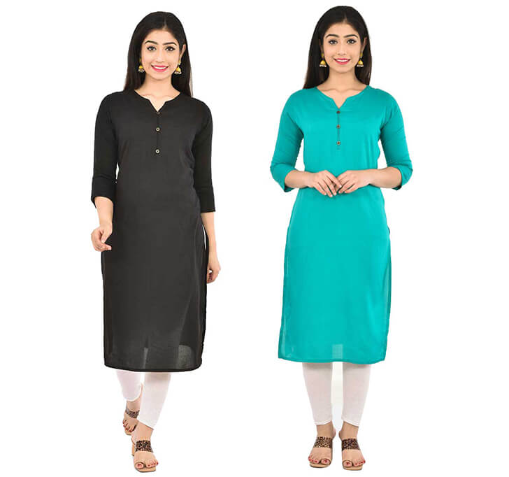 Buy Black & Sky Blue V-Neck Kurti (Combo)