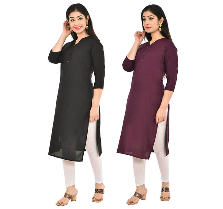 Buy Black & Wine V-Neck Kurti (Combo)