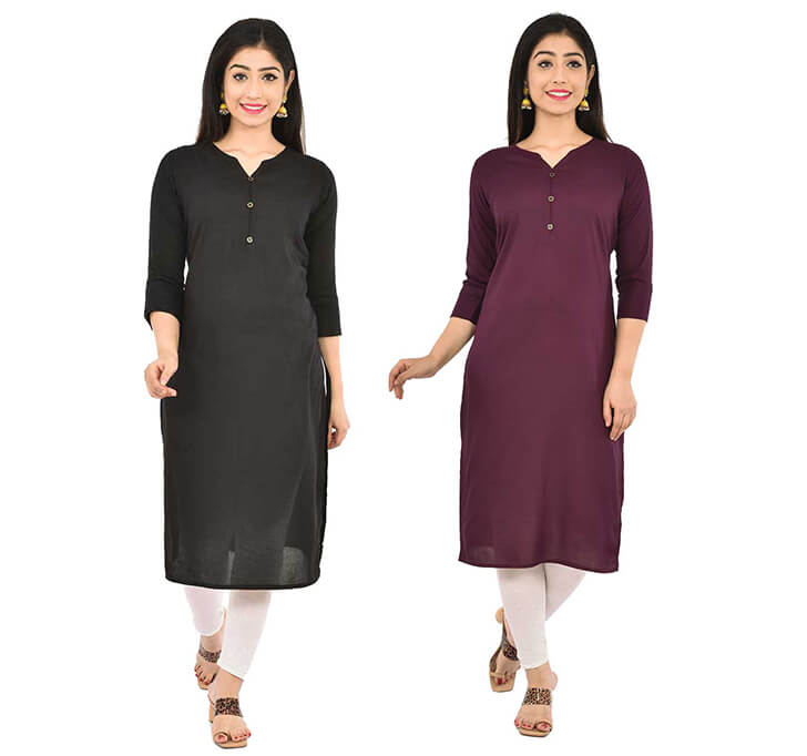 Buy Black & Wine V-Neck Kurti (Combo)