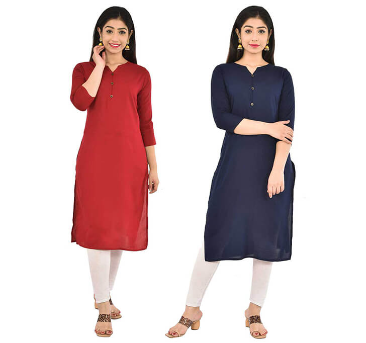 Buy Maroon & Navy Blue V-Neck Kurti (Combo)