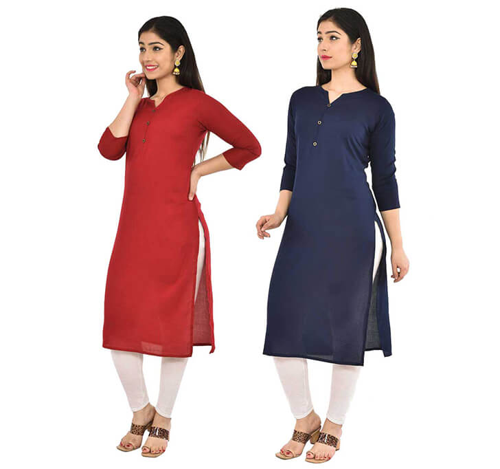 Buy Maroon & Navy Blue V-Neck Kurti (Combo)