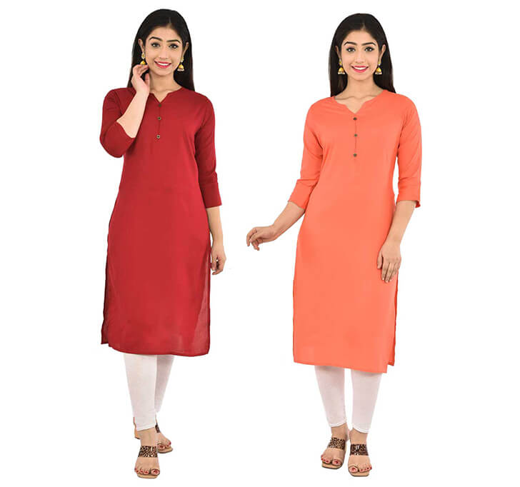 Buy Maroon & Peach V-Neck Kurti (Combo)